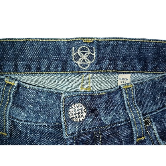 Bebe Dark Denim Twill LowRise Boot Jeans Rhinestone Buttons + Pocket Pin 29W/31L - Picture 5 of 14